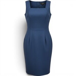 Holland & Sherry Dress Womens Blue Royal Mile 1976 Super 140s Merino Wool Sheath